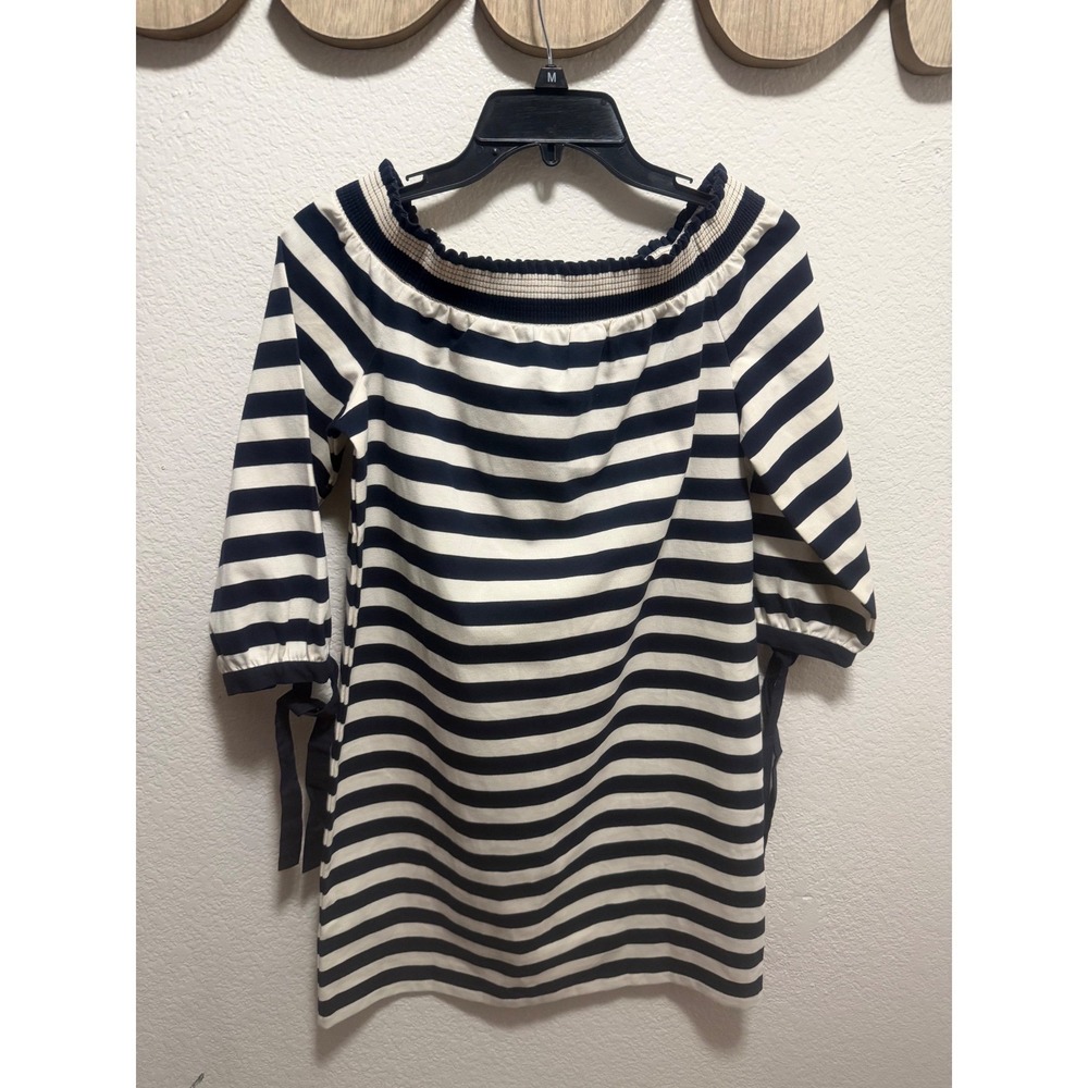J.Crew‎ Striped Off-The-Shoulder Dress Black White Tie Sleeve XS